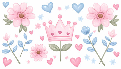 Estores personalizados con tu foto Pink and blue floral crown illustration with hearts and flowers
