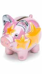 Pink piggy bank with metallic stars