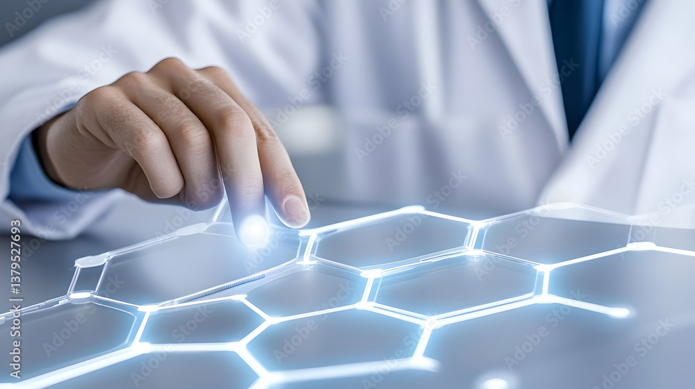 Aufkleber scientist interacts with a holographic hexagonal interface