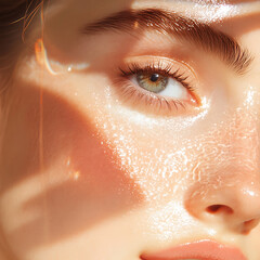 Radiant close-up portrait of a young woman with glowing skin studio beauty photography soft lighting natural aesthetics