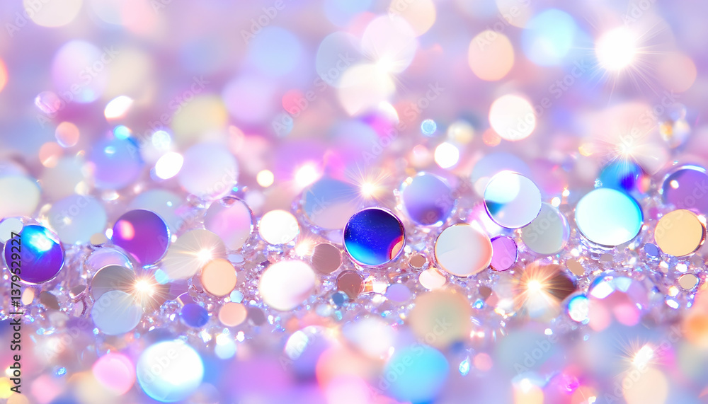 Poster shimmering pastel bokeh background with iridescent circles and soft light