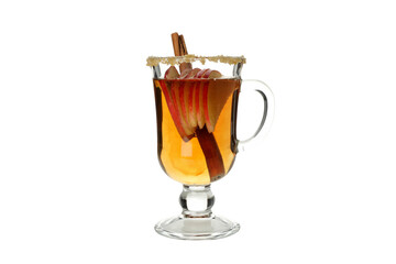 PNG, Apple cider with cinnamon in glass cup, isolated on white background