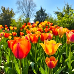 Tulips blooming beautifully in the yard garden
