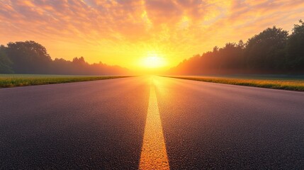 Sunrise road asphalt highway journey travel morning forest