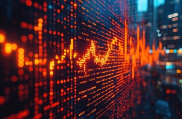 Upward Stock Market Trend On Illuminated Digital Display At Night