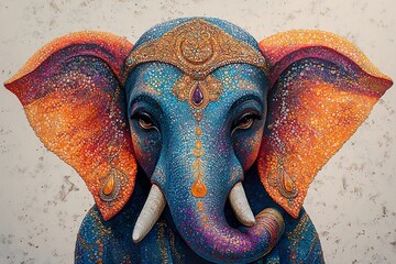 Obraz premium An ornate blue elephant portrait adorned with intricate gold embellishments