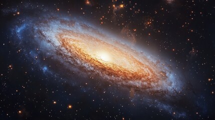 Spiraling Galaxy in Deep Space with Bright Stars and Cosmic Dust