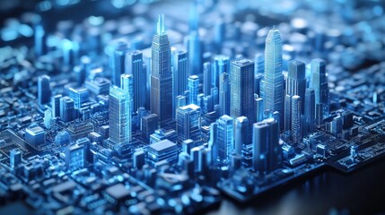 Obraz premium Digital Cityscape on a Circuit Board