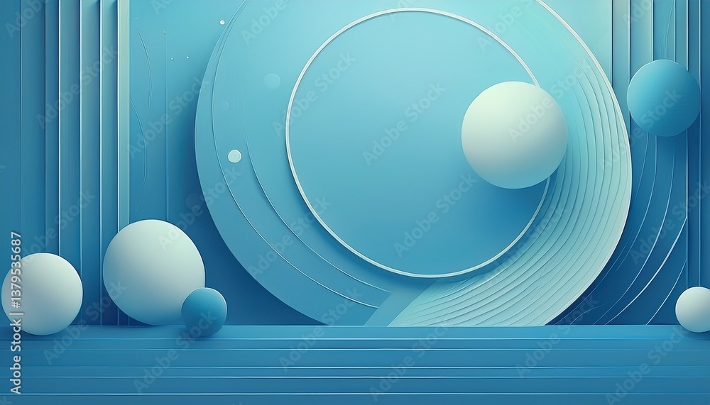 Poster abstract blue geometric background with circles and spheres. minimalist design with clean lines and 