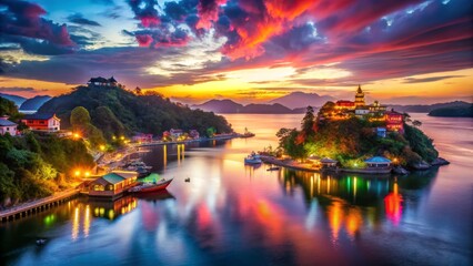 Fototapeta premium Picturesque Island Village at Sunset