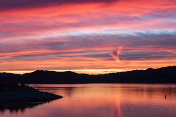 vivid sunset colors over Alamo lake desert wilderness. southwest desert landscape in Arizona, 
