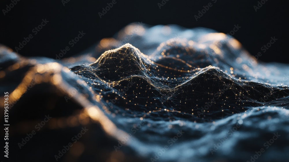 Poster Quantum Neural Landscape Futuristic AI Data Visualization Revealing Algorithmic Topography in High-Resolution 8K Digital Complexity for Tech Innovation