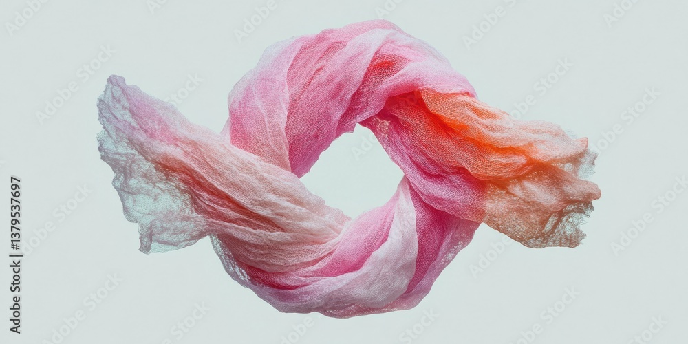 Poster fluid gradient textile art ethereal soft fabric sculpture in blush and coral - contemporary design t