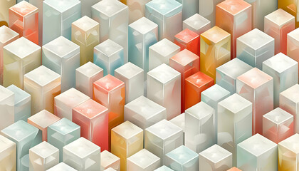 Obraz premium Abstract geometric landscape with colorful blocks creating a three-dimensional effect.