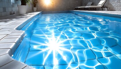 Obraz premium Sunlit Pool with Luxury Resort.