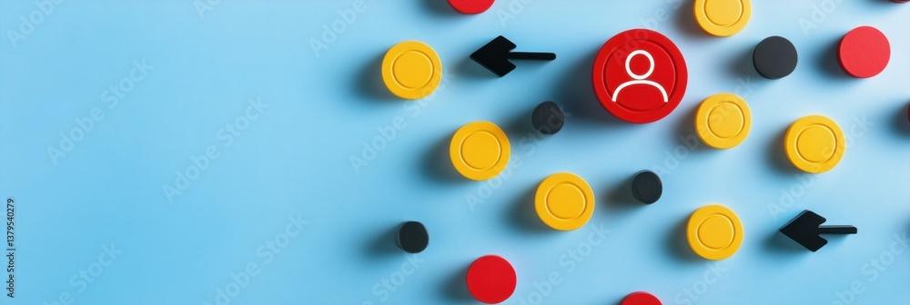Poster Dynamic Customer-Centric Strategy Visualization Geometric Marketing Insights with Minimalist Color Psychology and Targeted Consumer Flow Design