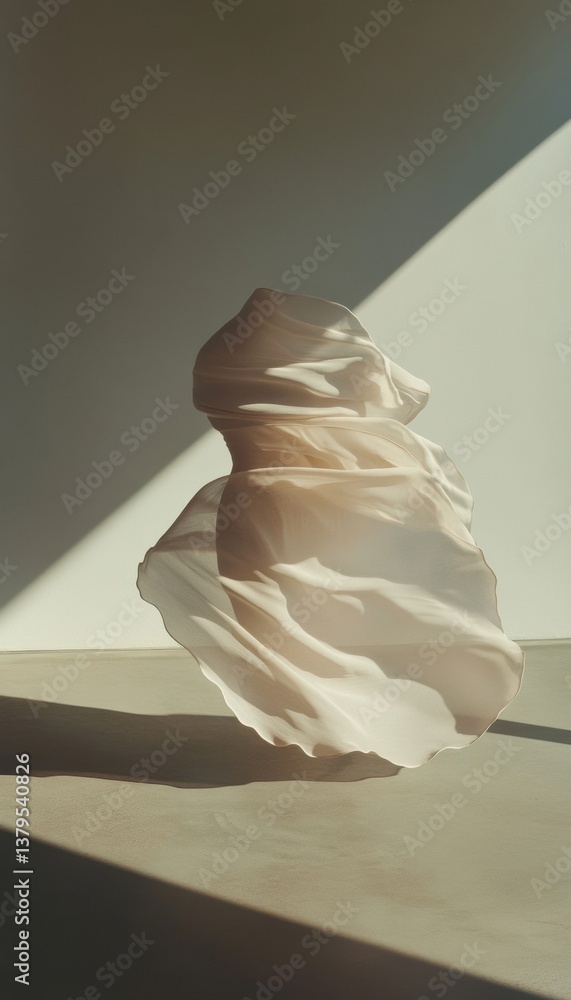 Aufkleber Sculptural Soft Minimalism Ethereal Draped Fabric Silhouette Exploring Textural Depth, Avant-Garde Design, and Mindful Aesthetic Innovation