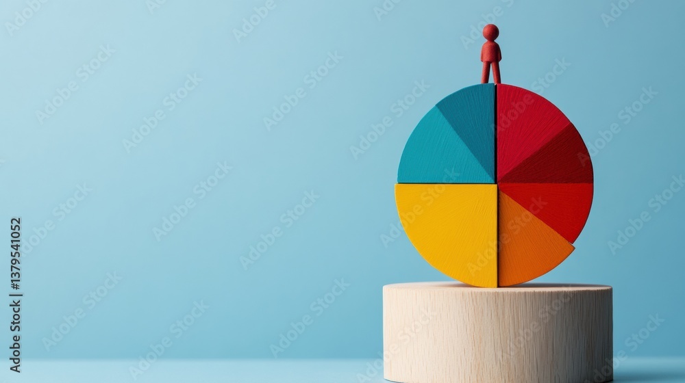 Aufkleber Minimalist Investment Strategy Visualization Vibrant Pie Chart with Stylized Human Figure Showcasing Dynamic Portfolio Allocation and Risk Management Insights