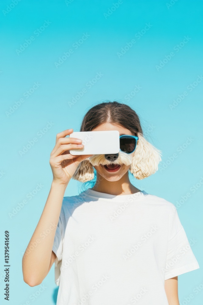 Poster playful gen z tech moment minimalist white smartphone creativity with quirky ear muffs - digital nat