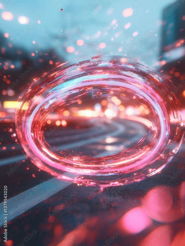 Poster Holographic Quantum Portal Immersive Digital Transformation Visualization with Dynamic Energy Vortex - Next-Gen Tech Innovation and Futuristic Design Paradigm