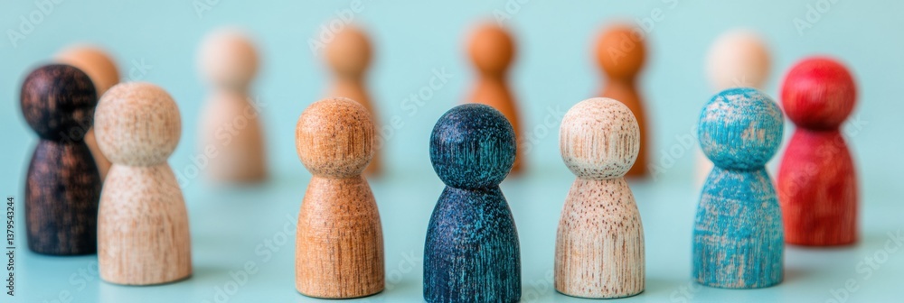Aufkleber inclusive leadership insights adaptive team diversity visualization with textured wooden figurines -