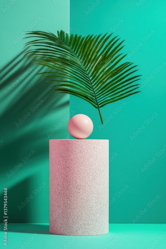 Aufkleber minimalist botanical geometry pastel palm leaf sculptural composition exploring soft textures, color
