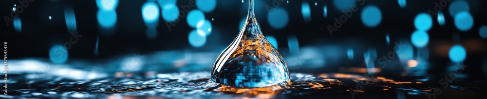 Poster innovative water analytics macro digital water drop visualization revealing smart environmental tech