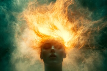 Losing hair - nightmares, bad dreams: abstract image of individual status. Panic attack in sleep. Metaphorical losing hair emotions of fear and despair. Restless sleep. Dream horror story.