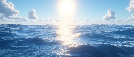 Sunny Ocean Waves with Blue Sky.