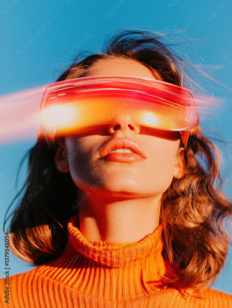 Poster cyberpunk chic retro-futuristic gen z portrait with dynamic light streak - immersive digital aesthet