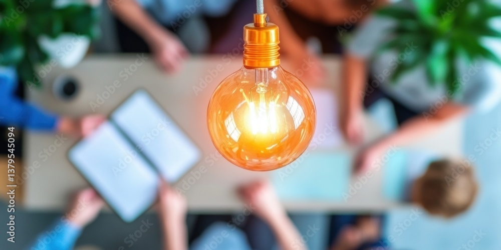Aufkleber illuminating entrepreneurial vision vintage amber bulb highlighting collaborative innovation in mode