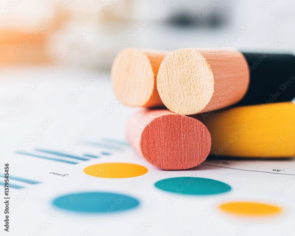 Aufkleber Minimalist Investment Strategy Vibrant Wooden Blocks Visualizing Dynamic Portfolio Diversification for Next-Gen Financial Planning and Data-Driven Wealth Management