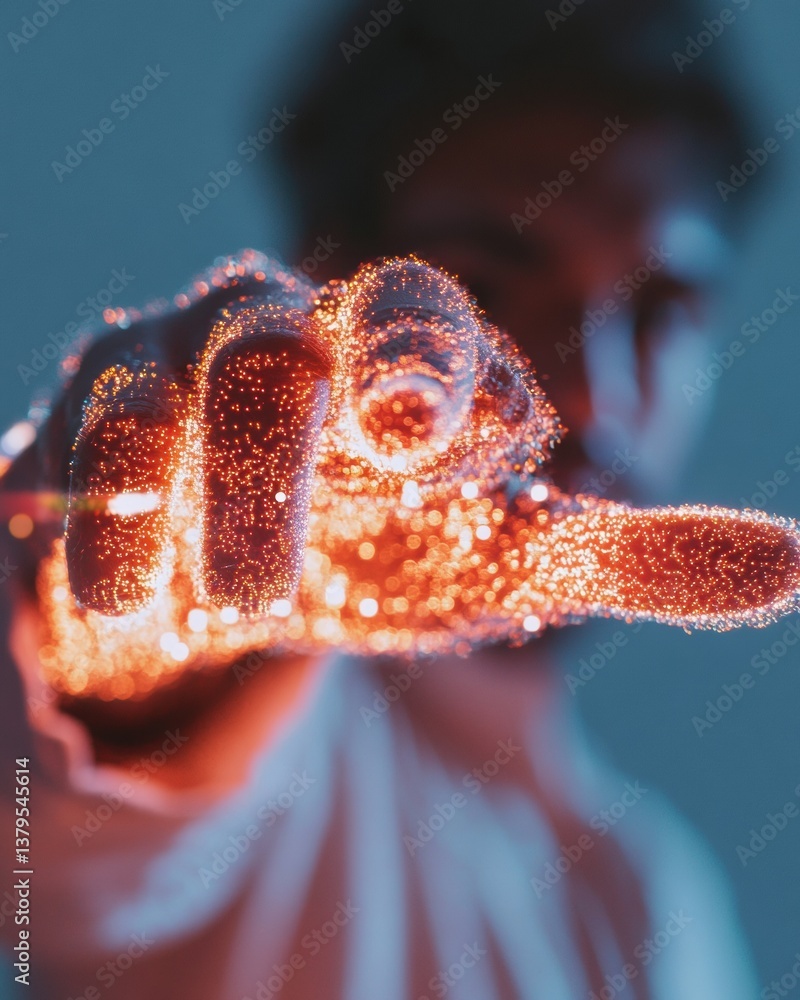 Aufkleber Futuristic Digital Empowerment Dynamic Particle-Mapped Human Gesture Revealing Innovative Tech Connection and Transformative Visual Communication