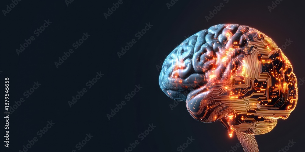 Poster Neuro-Digital Evolution Immersive AI Brain Interface Visualization - Futuristic Cognitive Technology Transforming Machine Learning and Human Potential