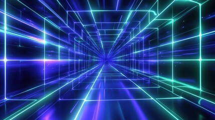 Obraz premium Abstract Futuristic Tunnel with Neon Lines