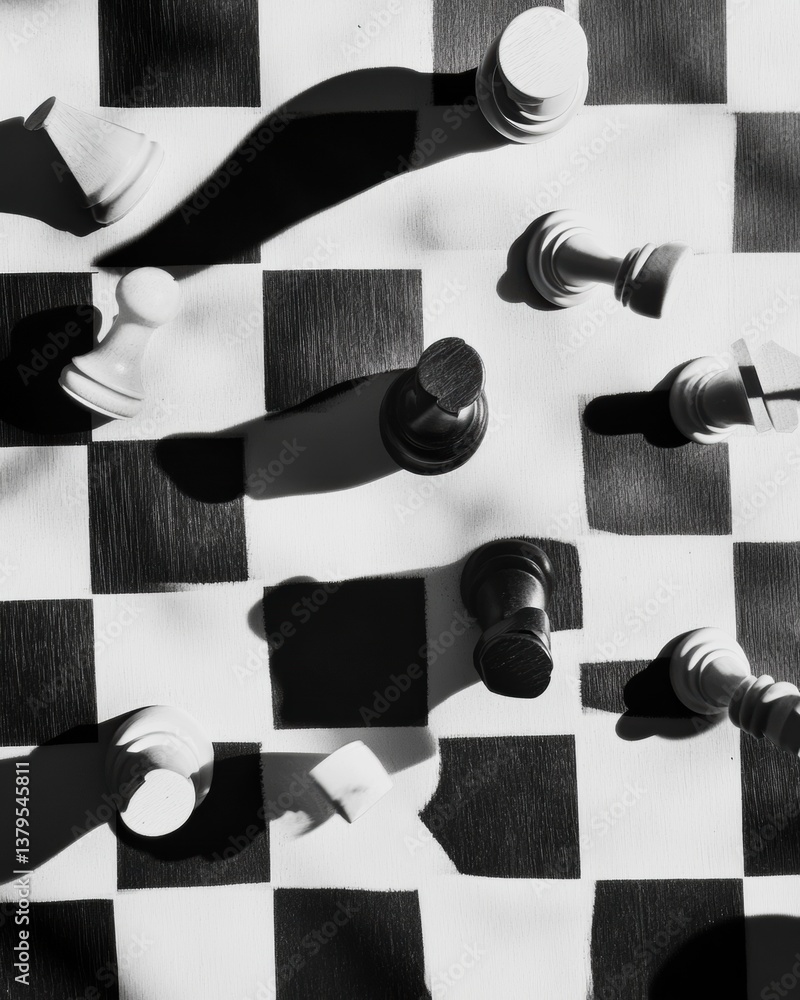 Poster strategic minimalism artistic black and white chess composition exploring tactical decision-making i