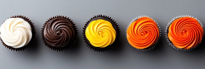 Fototapeta premium Gradient Gourmet Modern Artisan Cupcake Color Spectrum - Minimalist Food for Culinary Branding and Trending Dessert Marketing