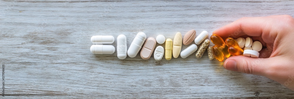 Poster minimalist wellness snapshot precision-sorted daily supplements on nordic woodgrain - digital health