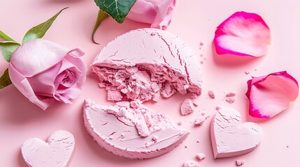 A delicate arrangement featuring roses makeup and scattered hearts