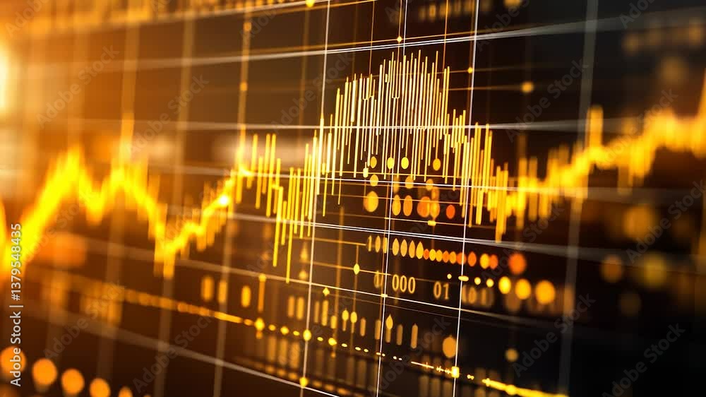 Poster an image of a stock chart. diagram of light lines in the diagram. close up of a dark background. a p