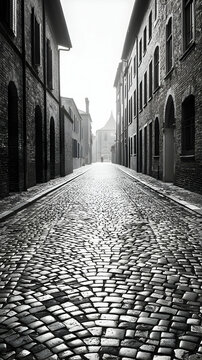 Fototapeta Narrow Cobblestone Street in a Historic European City