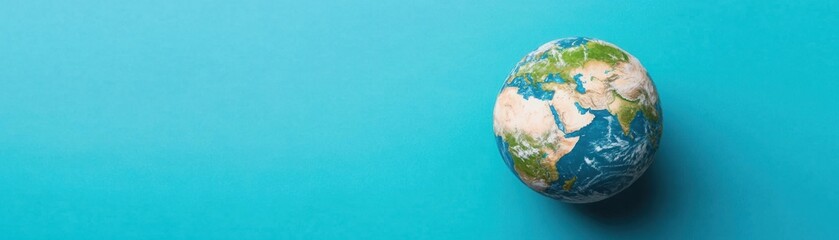 Detailed Close-Up View of a Globe on Teal Background Illustrating Continents, Oceans, and Natural Features for Educational and Creative Use