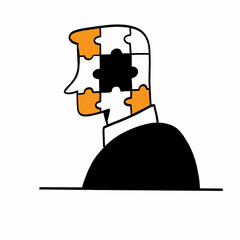 A profile of a head is depicted with puzzle pieces forming its shape.