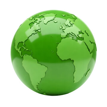 Fototapeta A green globe showcasing the world map, isolated with a white backdrop.