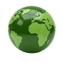 A green globe showcasing the world map, isolated with a white backdrop.