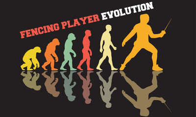 fencing player Evolution T-shirt Design, fencing player Evolution Design, evolution of man illustration