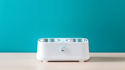 Sleek and modern white plastic dog food and water dispensers designed for convenient and hygienic pet feeding and