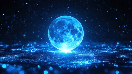 Fototapeta premium Full moon illuminating the night sky with soft glow and stars creating a magical and enchanting nighttime scene