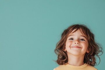 Fototapeta premium joyful child face beaming with happiness background softly blurred minimalistic composition with ample copy space