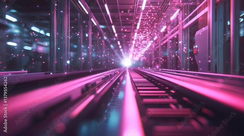 Poster ai-powered smart automation in an advanced logistics hub, futuristic robotic conveyor systems in a d
